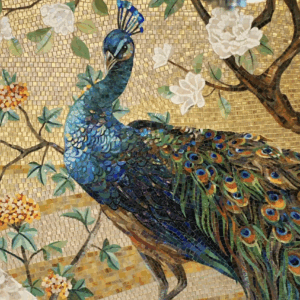 Handcrafted Peacock Glass Mosaic – Elegant Artisan Wall Art Decor