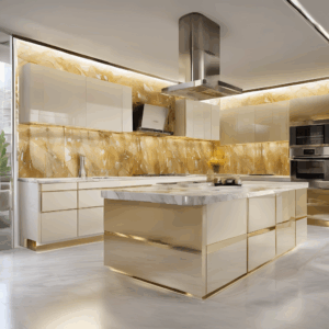 Golden Marble Elegance Glass Kitchen Backsplash Tile