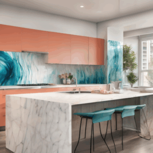 Watercolor Waves Glass Kitchen Backsplash Tile