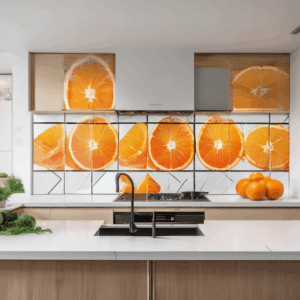Orange Burst Glass Kitchen Backsplash Tile
