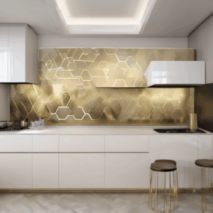 Golden Hexa Glass Kitchen Backsplash Tile