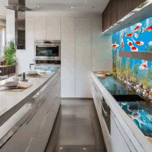 Koi Serenity Glass Kitchen Backsplash Tile