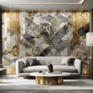 Abstract Geometric Gold Glass Living Room Wall Art