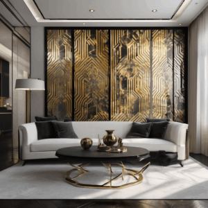 Art Deco Black & Gold Glass Living Room Wall Art