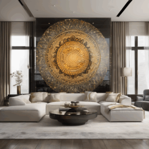 Golden Mandala Symmetry Glass Living Room Wall Art