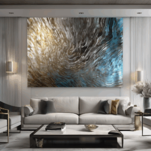Metallic Liquid Chrome Glass Living Room Wall Art