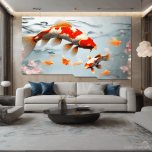Koi Fish Serenity Glass Living Room Wall Art