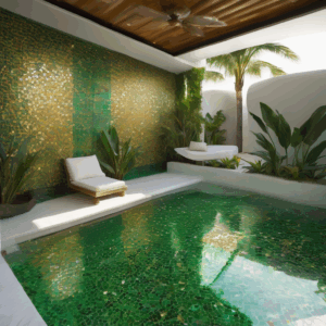 Tropical Leaf Paradise Outdoor Plunge Pool Glass Mosaic