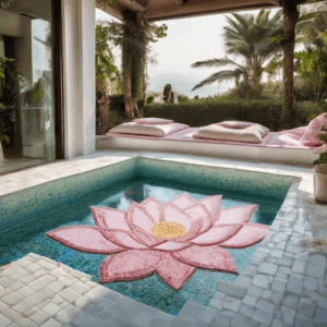 Lotus Blossom Serenity Outdoor Plunge Pool Glass Mosaic