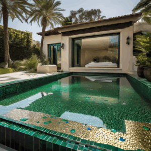 Peacock Feather Elegance Outdoor Plunge Pool Glass Mosaic