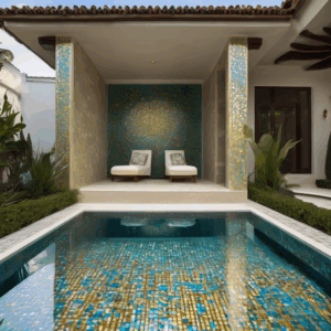 Abstract Gold Geometry Outdoor Plunge Pool Glass Mosaic