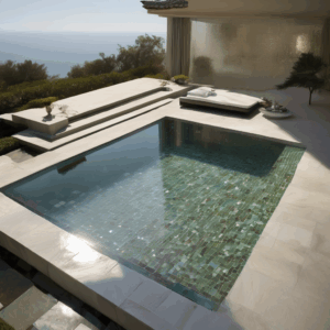 Zen Minimal Lines Outdoor Plunge Pool Glass Mosaic