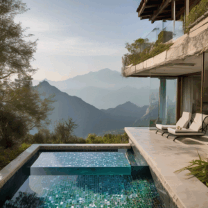 Mountain Reflection Peace Outdoor Plunge Pool Glass Mosaic