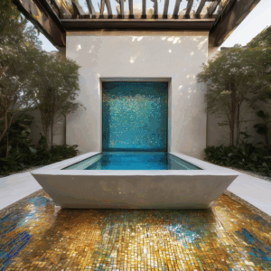 Metallic Liquid Chrome Outdoor Plunge Pool Glass Mosaic
