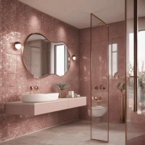 Dusty Rose And Beige Blend Glass Mosaic Bathroom