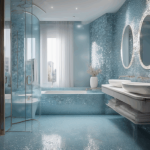 Frosted Glass Mosaic In Icy Blue Glass Mosaic Bathroom