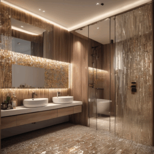 Linear Wood-Look Glass Tiles Glass Mosaic Bathroom