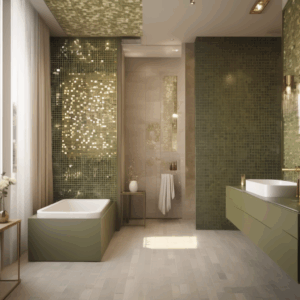 Matte Olive And Ivory Mix Glass Mosaic Bathroom