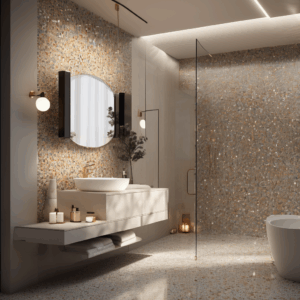 Minimalist Terrazzo-Inspired Mosaic Glass Mosaic Bathroom