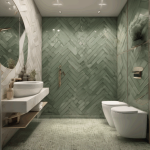 Muted Sage Green Chevron Glass Mosaic Bathroom