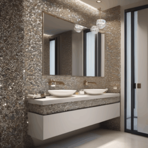 Pebble-Finish Mosaic In Stone Shades Glass Mosaic Bathroom