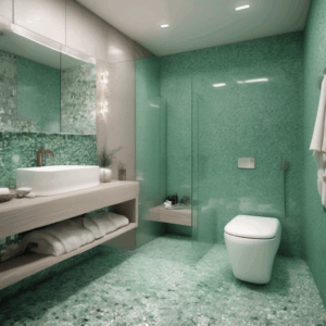 Seafoam Green Watercolor Style Glass Mosaic Bathroom