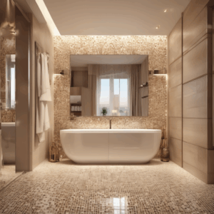 Soft Beige And Cream Gradient Glass Mosaic Bathroom