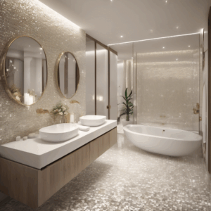 Subtle Pearl Shimmer White Tiles Glass Mosaic Bathroom