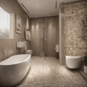 Taupe And Ivory Alternating Squares Glass Mosaic Bathroom