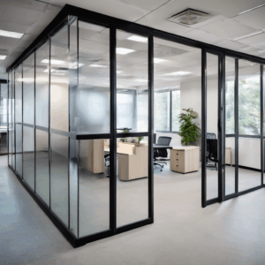 A high-quality, relevant image for an article about: Builders Favor Glass Partitions for Modern Offi