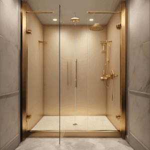 Crystal Clear Shower Enclosure Glass - Gold Hardware