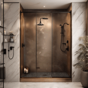 Bronze Glow Shower Enclosure Glass - Black Hardware