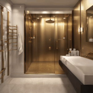 Bronze Glow Shower Enclosure Glass - Gold Hardware
