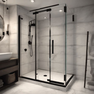 Privacy Bands Shower Enclosure Glass - Black Hardware
