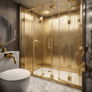 Pinstripe Vertical Shower Enclosure Glass - Gold Hardware
