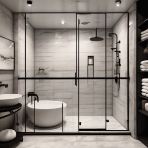 Pinstripe Horizontal Shower Enclosure Glass - Black Hardware