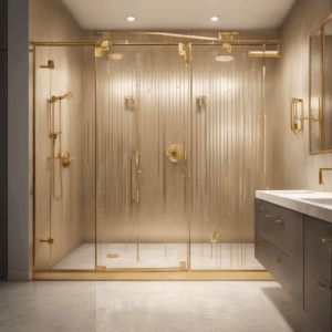 Pinstripe Horizontal Shower Enclosure Glass - Gold Hardware