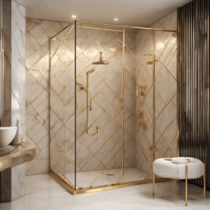 Architect Grid Shower Enclosure Glass - Gold Hardware