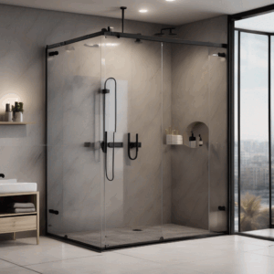Smoked Shadow Shower Enclosure Glass - Black Hardware