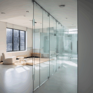 A high-quality, relevant image for an article about: Frameless Glass Partitions: Benefits, Drawbacks