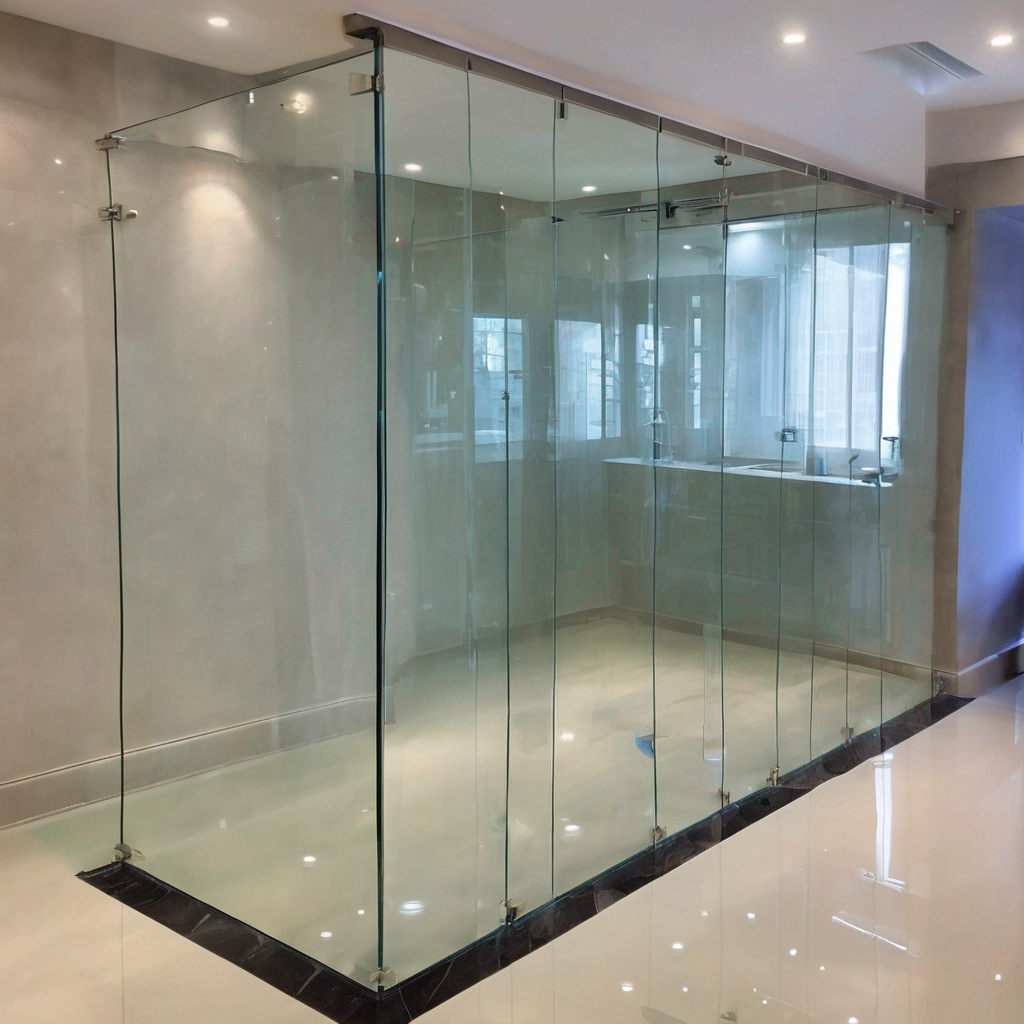 "Contractor installing 3mm toughened glass with precision in a modern space in Bangalore."