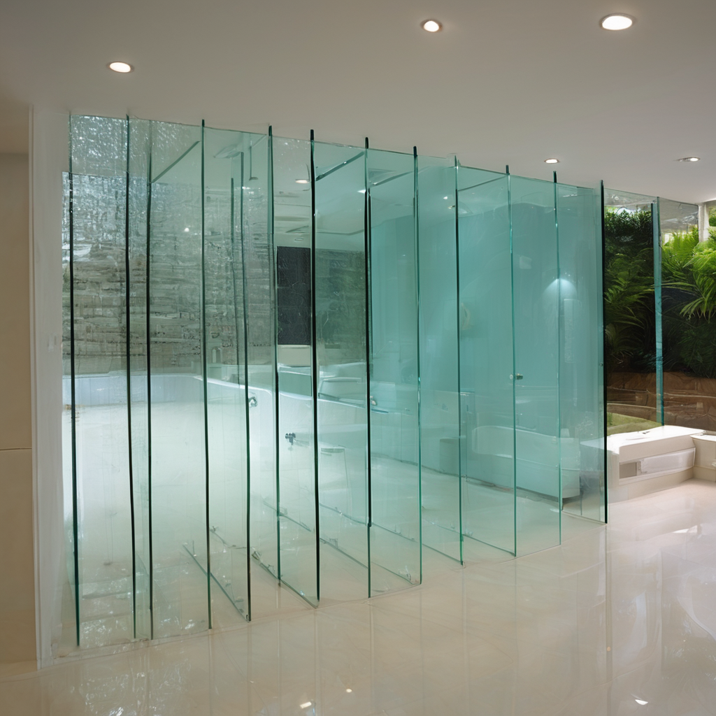 "3mm toughened glass sheet with a stylish reflective surface, showing its strength and transparency, priced in Bangalore."