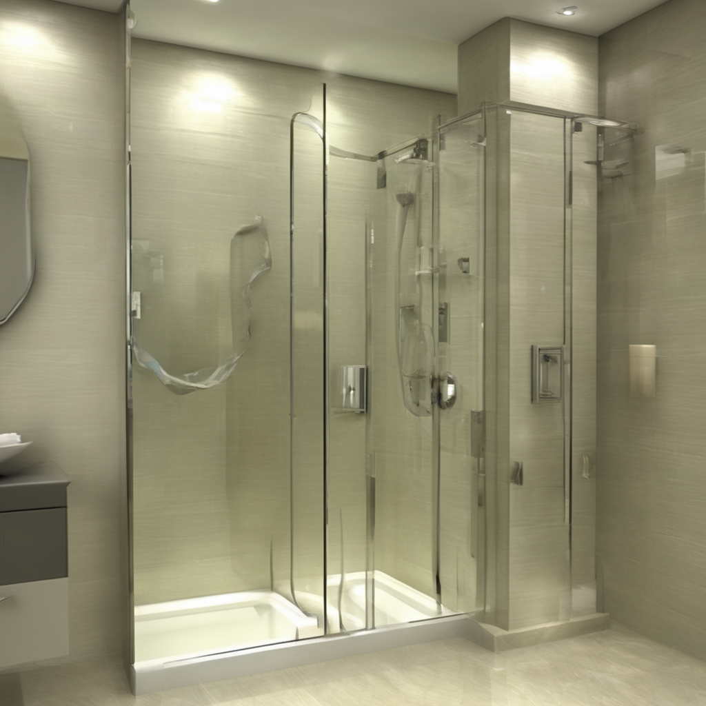 A sleek bathroom partition glass with integrated mirror insert, enhancing modern bathroom aesthetics in Bangalore homes.