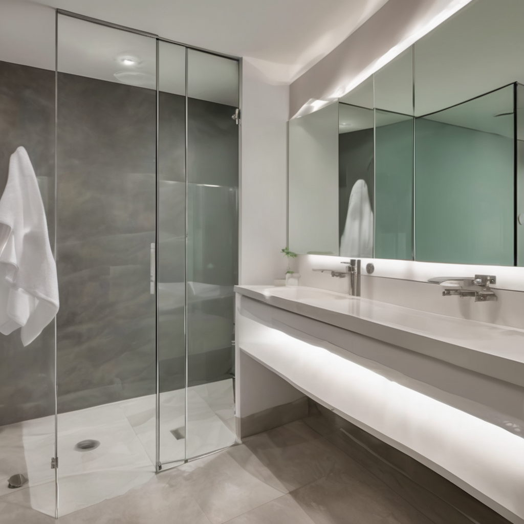 Sleek bulk bathroom partition glass showcased in a modern residential bathroom, highlighting style and functionality.