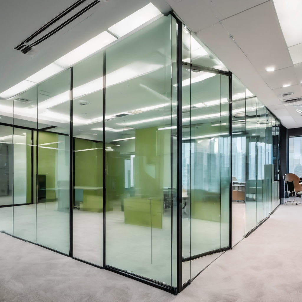 Clear office partition made of 3mm tempered glass, showcasing a modern and professional workspace in Electronic City.