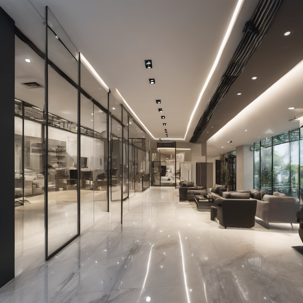 "Modern glass interior showroom with sleek designs, showcasing investment opportunities in Bengaluru by 2026."