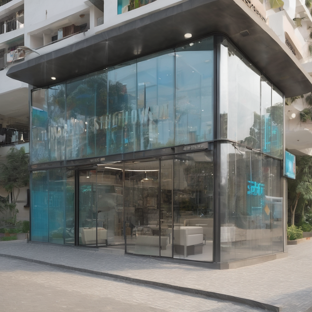 "Modern glass showroom interior with sleek displays, highlighting a franchise opportunity in Indore, India’s cleanest city.