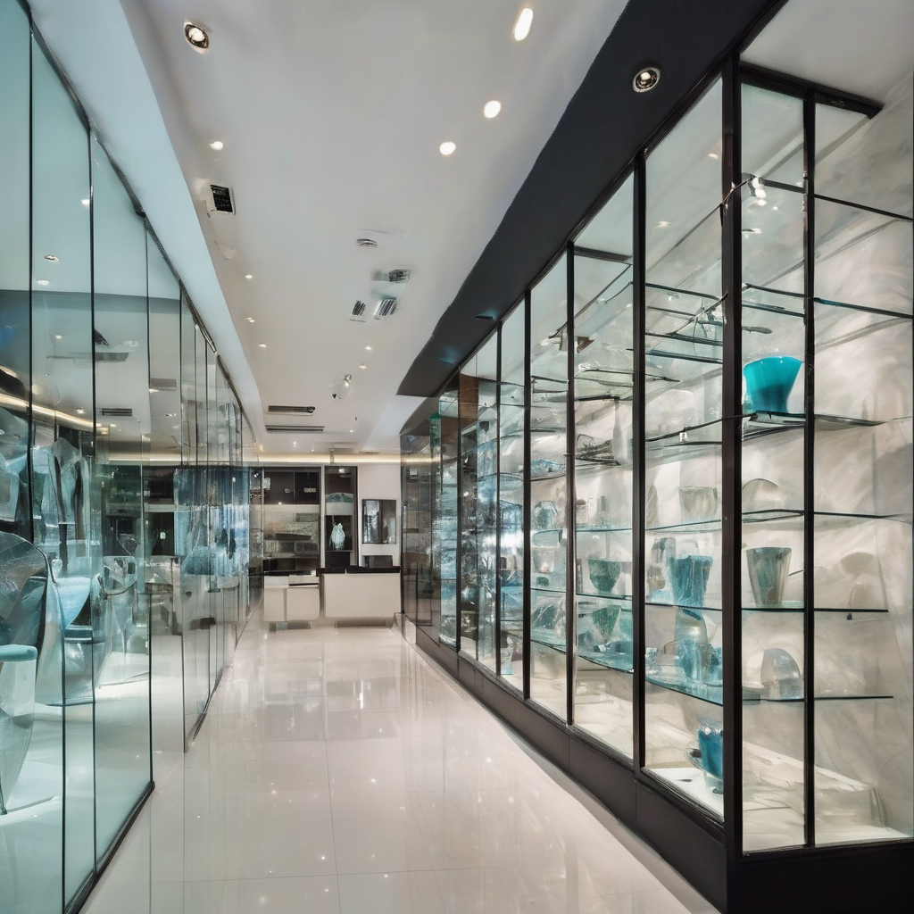 Exterior view of a modern glass showroom franchise located in Whitefield, Bangalore.