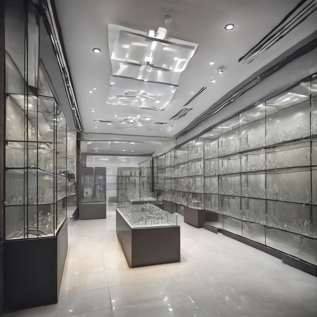 "Glass showroom with modern interiors in Lucknow showcasing sleek designs and government project collaboration opportunities.