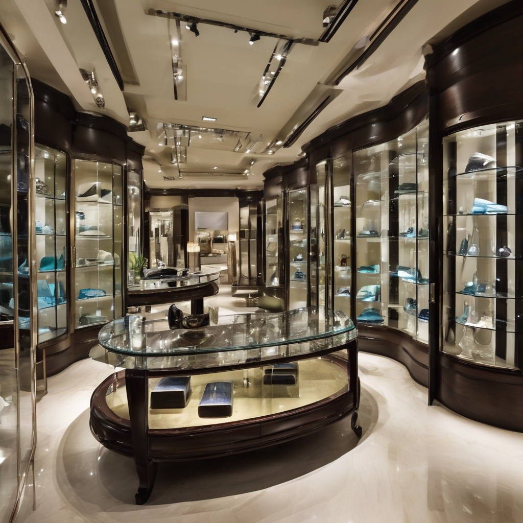 "Elegant luxury glass showroom with modern interior design features and sleek decor in Mumbai."